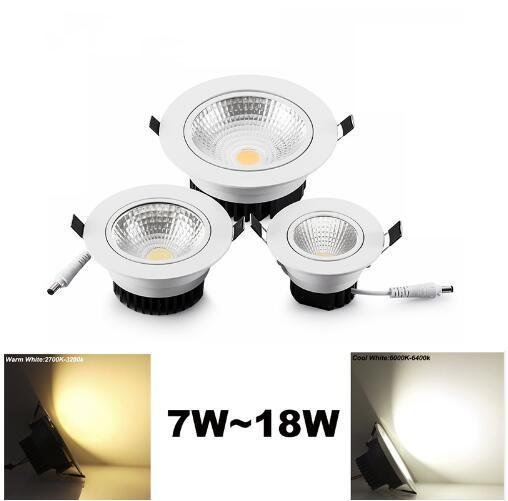 Super Bright led COB Ceiling light 7W 9W 12W 15W 18W Round Dimmable Recessed Warm/cold white LED down lights AC85~265V+Driver AE