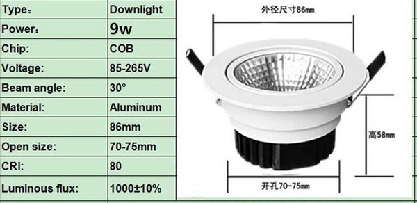 COB LED Downlight 9w 12W 15 18W Epistar Dimmable Recessed Down Light Ceiling Spain Style Bedroom LED Lamp + Driver Warranty 3 years Fr