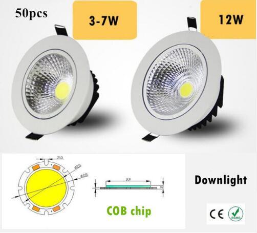 50X Dimmable Led downlight light COB Ceiling Spot Light 3w 5w 7w 12w 85-265V ceiling recessed Lights Indoor Lighting