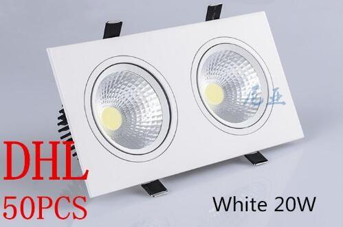 50pcs double white square Dimmable Led downlight light COB Ceiling Spot Light 2x10W 20w ceiling recessed Lights Indoor Lighting