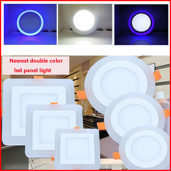 Double color home kitchen ceiling lamp 6w/9w/16w/24w panel lights recessed white+blue modern led ceiling lights for living room