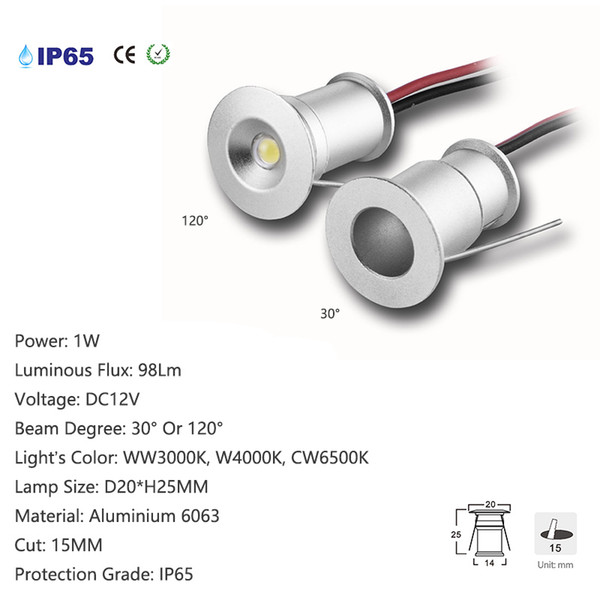 Waterproof IP65 Mini LED Downlight DC12V 15mm 25mm Cut Under Cabinet Light House Roof Ceiling Spot Bulb 1W Ceiling Lamps