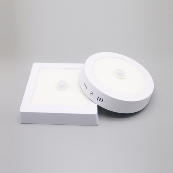 PIR Motion Sensor LED Downlight 12W LED Panel Light Infrared Sensor Lamp Surface Mounted 10pcs Square Round Shape Available