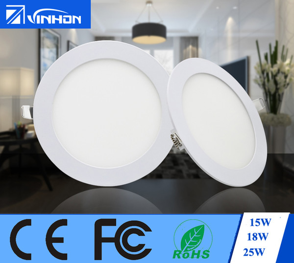 Super bright 15W/18W/25W LED downlight CE ROHS FCC untra thin LED panel light AC85-265V recessed round downlight warm/natural/cool white