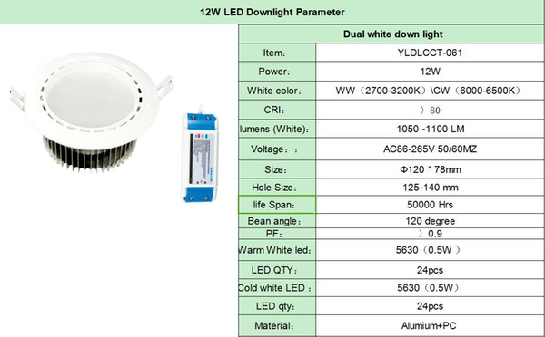 Free Shipping Hot Selling 12W Color Temperature adjustable and dimmable led downlight+1*adapter+1*remote+1* controller