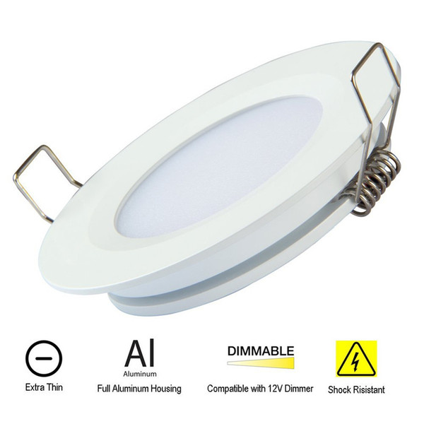 Topoch LED Ceiling Downlight Ultra Thin 6-Pack Spring Clips Mount Full Aluminium DC12V 3W 240LM for RV Boat House Sliver White Nickel Finish