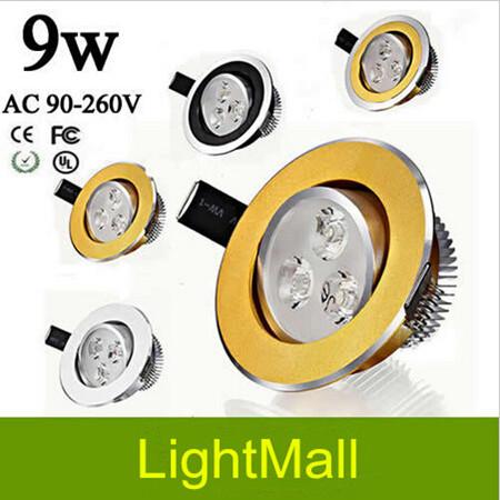 9W Dimmable Led Downlights Black/Golden/Silver Ring High Power 3X3W 600lm CRI>85 Warm/Natural/Cool White Led Recessed Lamp 85-265V + Drivers