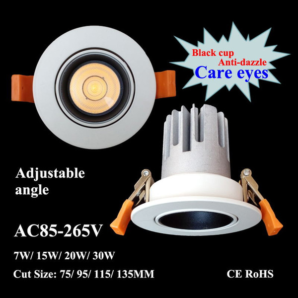 LED Downlight CREE COB 15W 20W 30W AC85-265V Recessed Ceiling Lamp Cut 70/90mm Energy Saving Lighting Wall Wash Spotlight with CE Driver