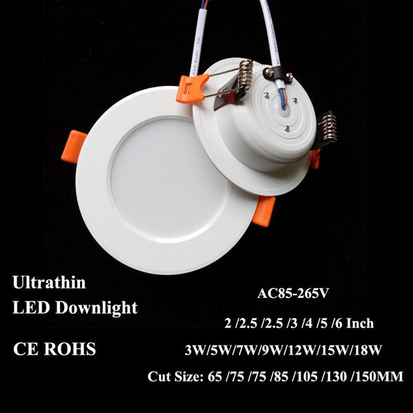 LED Downlight Recessed Ceiling Lamp 3W 5W 7W 12W 15W 18W Cut 65/75/85mm 4-6 Inch Ultrathin Lighting AC85V-265V Epistar SMD5730 Round