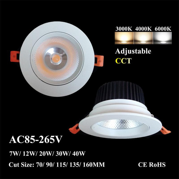 LED Celing Spotlight Epistar 7W 12W COB Downlight With CE RoHS Adjustable Color Temperature 4'' 6'' Inch Energy Saving Lamp Lighting Fixture