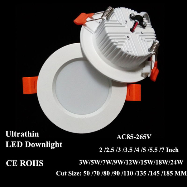 LED Downlight 12W 15W 18W 24W Recessed Ceiling Lamp 4'' 6'' Inch Cut 70/80/90mm Epistar SMD2835 Round AC85V-265V Ultrathin Panel Light