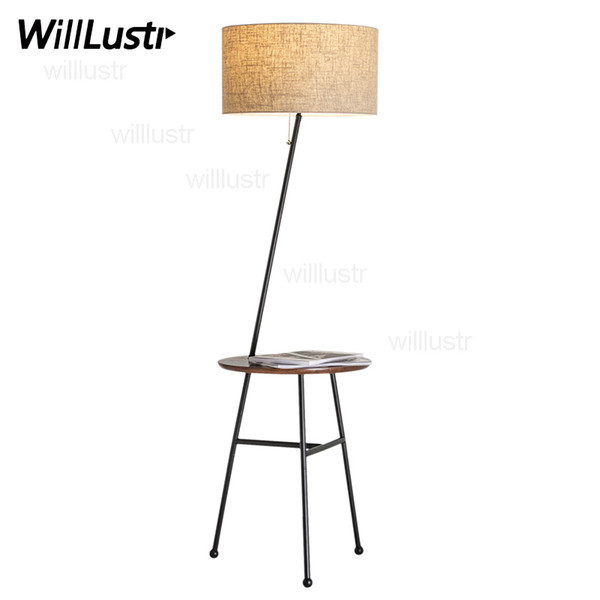 Modern lynn floor lamp with solid oak wood round table nordic fabric shade sofa side bedside floor light foyer sitting room design lamp