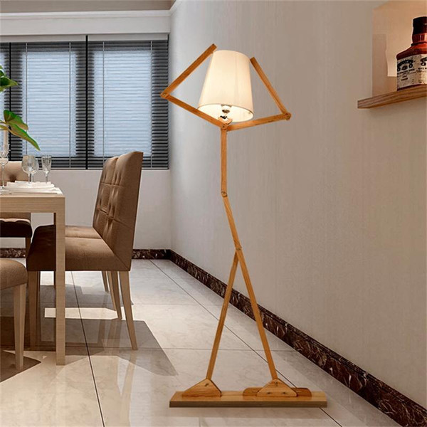 Nordic Creative Wooden Floor Lamps E27 Log Fabric Stand Lights Living Room Bedside Piano Reading Lamps Modern Wood Decorative Lighting