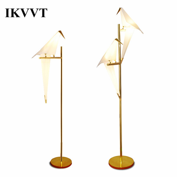 IKVVT Modern Simple Bird Floor Lights Golden Iron Paper Crane Standing Lamp for Restaurant Livingroom Bedroom Indoor Deco LED