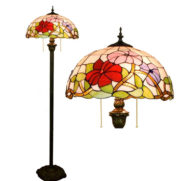 16inch Tiffany red rose flower Stained Glass floor lamp E27 110-240V for Home Parlor Dining bed Room