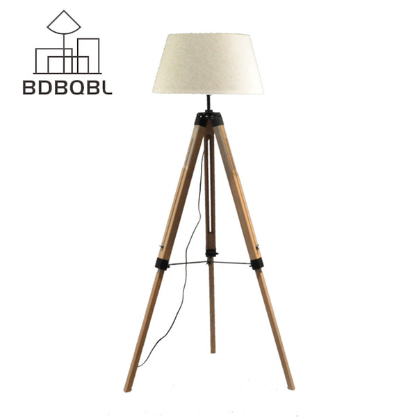 BDBQBL LED Floor Lamp Fabric Lampshade Wood E27 Nordic European Rustic Vintage Art Style Decoration Foyer/Home/Living Room F-5