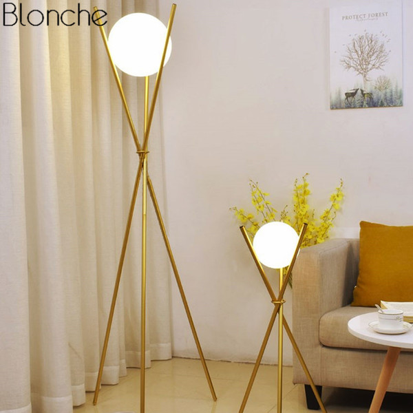 Modern Glass Ball Gold Floor Lamp Tripod Standing Lamps Metal Stand Lights for Living Room Bedroom Light Fixtures Decoration