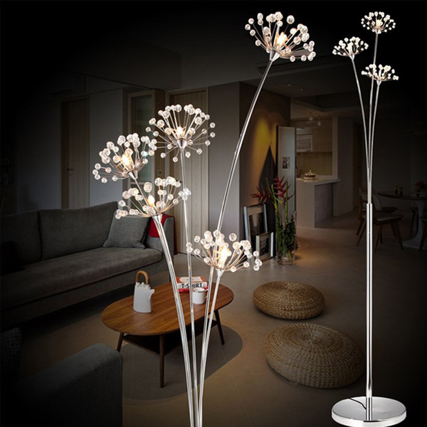 Clear Crystal Floor Lamp G4 LED Dandelion Floor Light for Bedroom Living Room