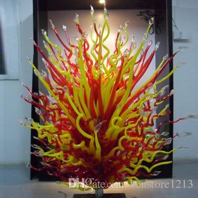 Standing Floor Lamp Red and Yellow Glass Sculpture Modern Chihuly Style Murano Glass Sculpture 100% Mouth Blown Glass Garden Sculpture