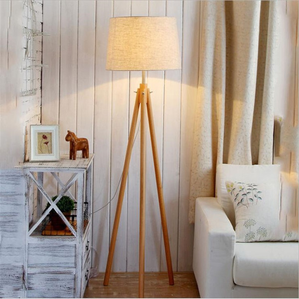 Nordic style wood Tripod floor lamp for reading room hotel room E27 Led Three-legged stent standing lamp wood study floor light