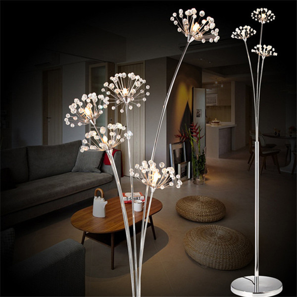 Cool Modern Simple LED Floor Lamp Living Room Bedroom Crystal lamp Wedding Dress Shop Floor Study Dandelion Light Free Shipping