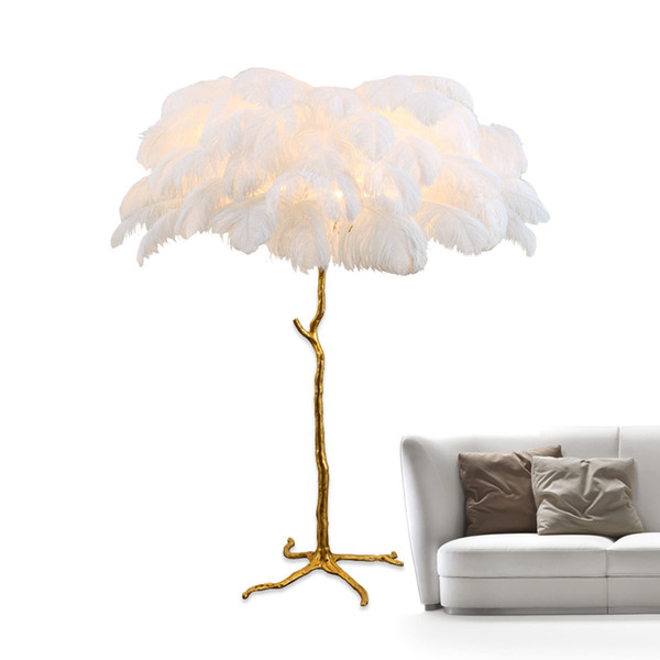 luxury Ostrich Feather Lamp Modern Copper Floor Light Living Room Hotel Floor Lamps unremovable Lamp body AC110-220V