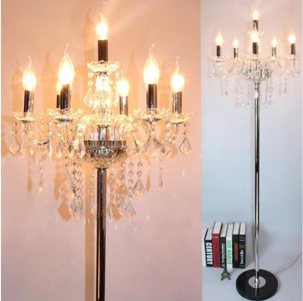 SVITZ Parlor Chrome Led floor lamp Crystal candle holder Silver luminaria de piso Party wedding long & tall candle floor light 5-7 luz