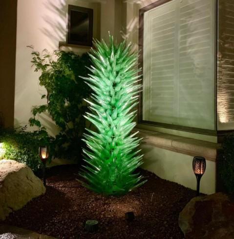 Green Colored Chihuly Style Hand Blown Glass Floor Lamps LED Light Source Saving Garden Park Conifer Glass Sculpture