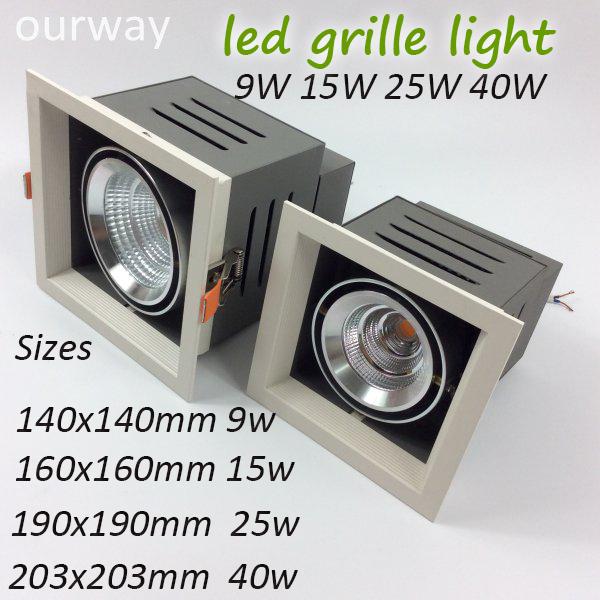 Glare Free Square LED Grille Lamp for Display Hall 9W 15W 25W 40W Citizen/Edison COB SELV Driver Inside