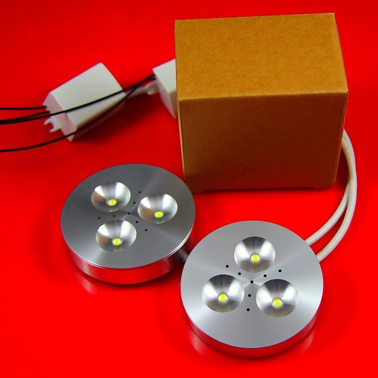 Wholesale - Dimmable 3X3W Round White Led Puck Light ,Led Cabinet Down Lighting