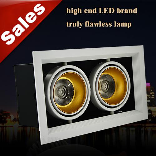 Double-headed LED Bean gallblader Square grille lamp recessed spotlights CREE COB chip AC85-265 6W 10W 14W 20W white/black ceilinglights