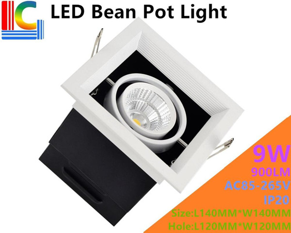 9W LED Bean Pot Light 900LM Rectangular LED Grille Lamp Highlighted AC85-265V Bean Gallbladder Lamp Home lighting 4PCs/Lot