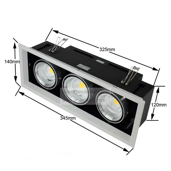 AC85-265V 30W Dimmable LED Double LED Bean Pot Light Grille Lamp 3*10w Grille Lamp