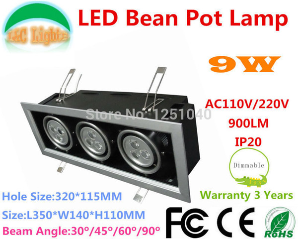 Dimmable 9*1W LED Bean Pot Light LED Grille Lamp Highlighted Bean Gallbladder Lamp CE RoHS FCC Warranty 3 Years 2Pcs a lot