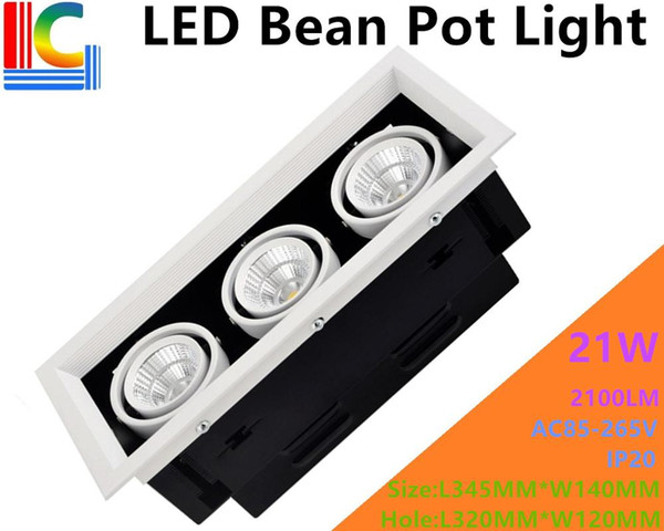 21W LED Bean Pot Light 3 COB LED Grille Lamp Highlighted AC85-265V Bean Gallbladder Lamp CE 2100LM Home Lighting 2PCs/Lot