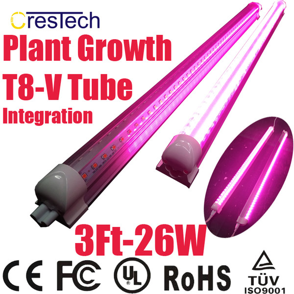 Free shipping 25pcs LED Grow Light T8 V-Shaped Integration Tube Full Spectrum for Medical Plants and Bloom Fruit Pink Color