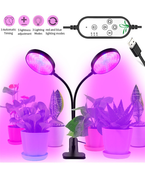 30W USB LED Plant Grow Light Lamp Dual Head Dimmable Timing Red Blue Clip Full Spectrum Greenhouse Home Office Plant Light