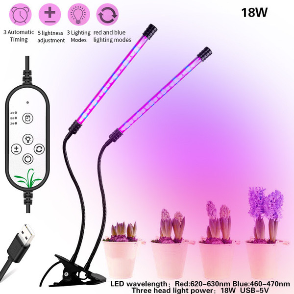 USB Adjustable LED Plant Grow Light 18W 36LEDs 5 Mode Plant Grow Lamp Red Blue Tube Light 36W 54LEDs