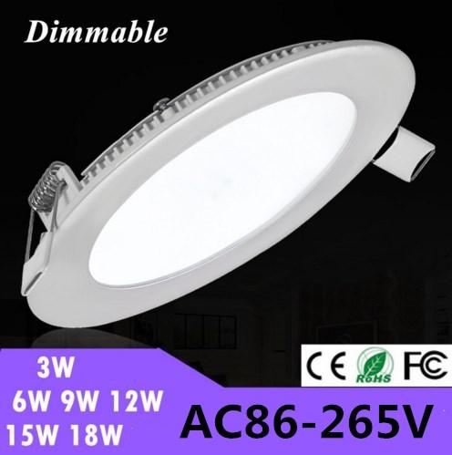 High Bright 3W 6W 9W 12W 15W 18W Warm White/White/Natural White LED Ceiling Recessed Lamp Downlight Round LED Panel Light