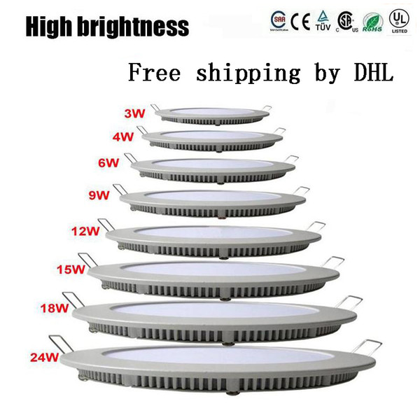 Dimmable Round Led Panel Light SMD 2835 3W 9W 12W 15W 18W 21W 25W 110-240V Led Ceiling Recessed down lamp SMD2835 downlight + driver