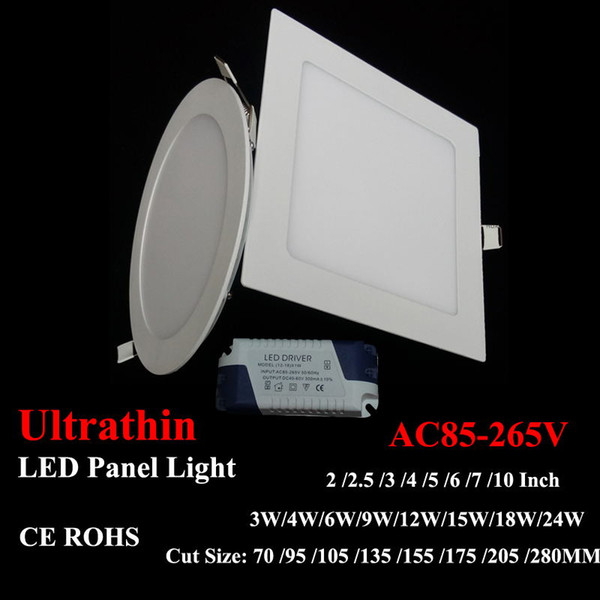 LED Panel Light UltraThin Downlight Epistar SMD2835 12W 15W 18W 24W AC85-265V Recessed Ceiling Lamp 4'' 6'' Inch Lighting with CE driver