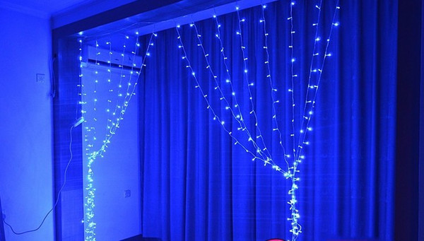 100LED 3M 220V 110V Curtains Waterproof String Lights Christmas Window Party with 8 Modes for Wedding Party Holiday Night Lamp Red Blue