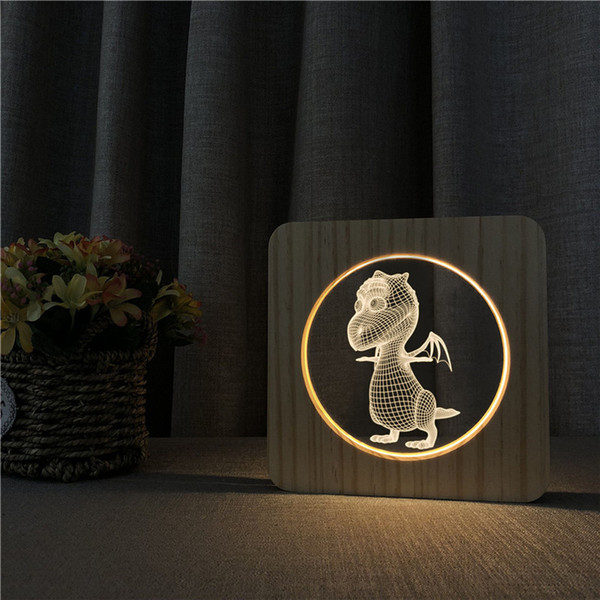 Sharelife Creative Wood + Acrylic Flying Dragon Warm White LED USB Night Light Table Lamp Home Children's Birthday Gift 3609