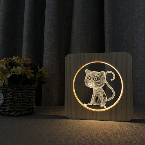 Sharelife Creative Wood + Acrylic Little Monkey Warm White LED USB Night Light Table Lamp Home Children's Birthday Gift 3285