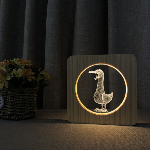Sharelife Creative Wood + Acrylic Little Duck Warm White LED USB Night Light Table Lamp Home Children's Birthday Gift 3290