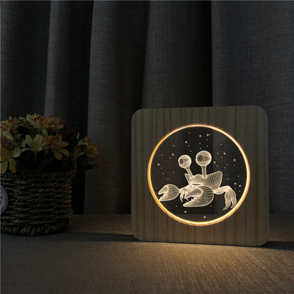 Sharelife Creative Wood + Acrylic Crab Warm White LED USB Night Light Desk Table Lamp Home Room Children's Birthday Gift 3291