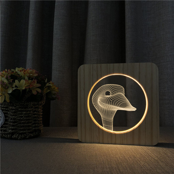 Sharelife Creative Wood + Acrylic Ostrich Pattern Warm White LED USB Night Light Table Lamp Home Children's Birthday Gift 3061