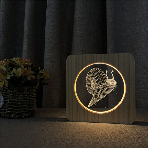 Sharelife Creative Wood + Acrylic Snails Pattern Warm White LED USB Night Light Table Lamp Home Children's Birthday Gift 2855