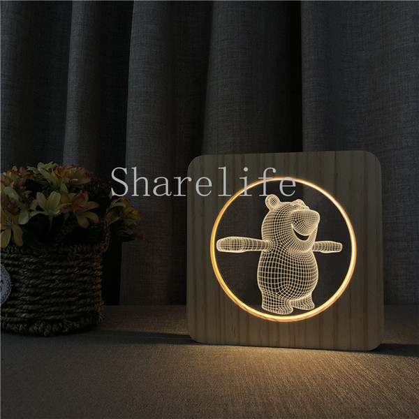 Sharelife Creative Wood + Acrylic Cute Bear Warm White LED USB Night Light Table Lamp Home Children's Birthday Gift 3611