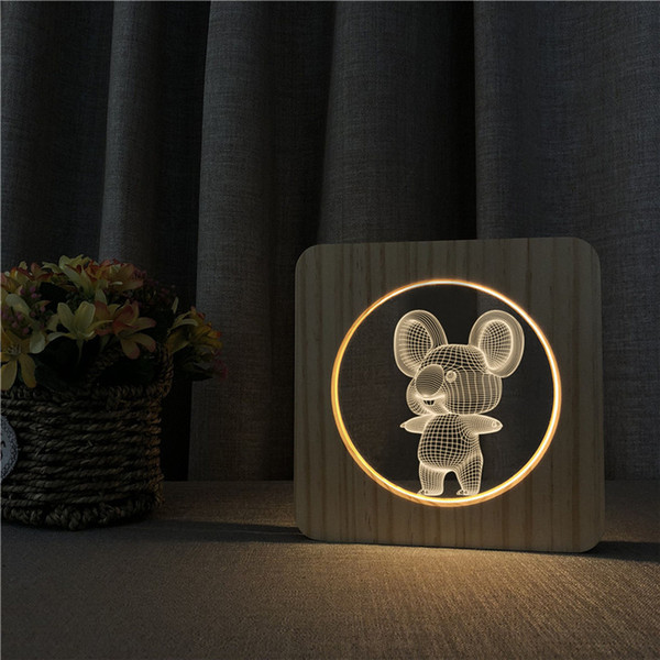 Sharelife Creative Wood + Acrylic Little Bear Warm White LED USB Night Light Table Lamp Home Children's Birthday Gift 3288